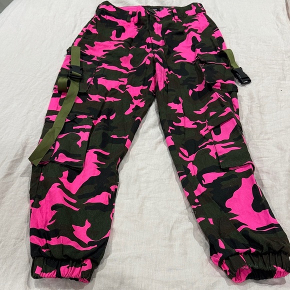 Boohoo Pink and Green Camo Track Pants - Picture 3 of 6